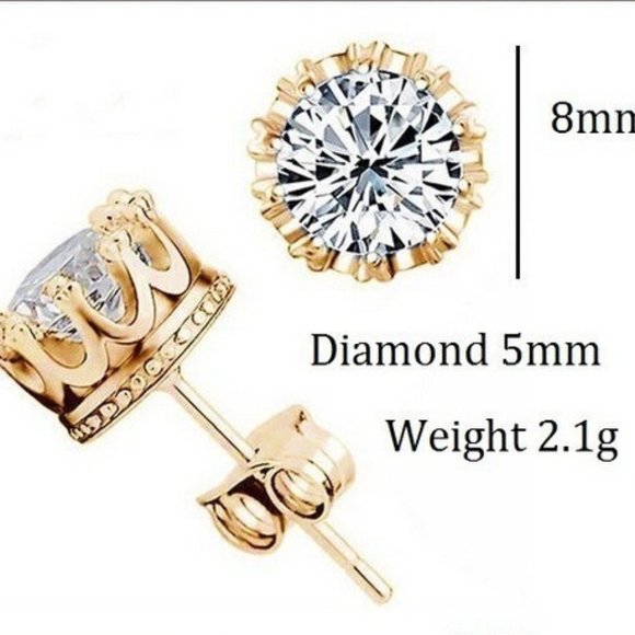 1 CT Crown Gold Diamond Wedding Earrings Gift - Picture 3 of 5